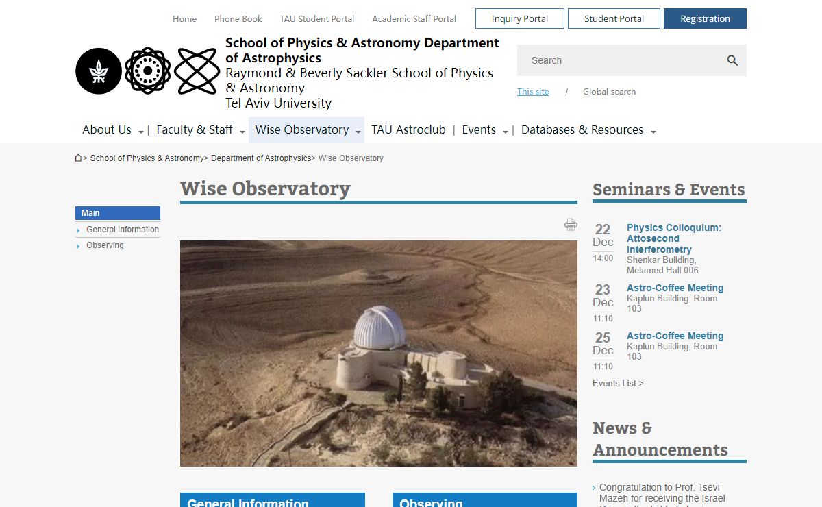 Wise Observatory | School of Physics & Astronomy Department of Astrophysics | Tel Aviv University