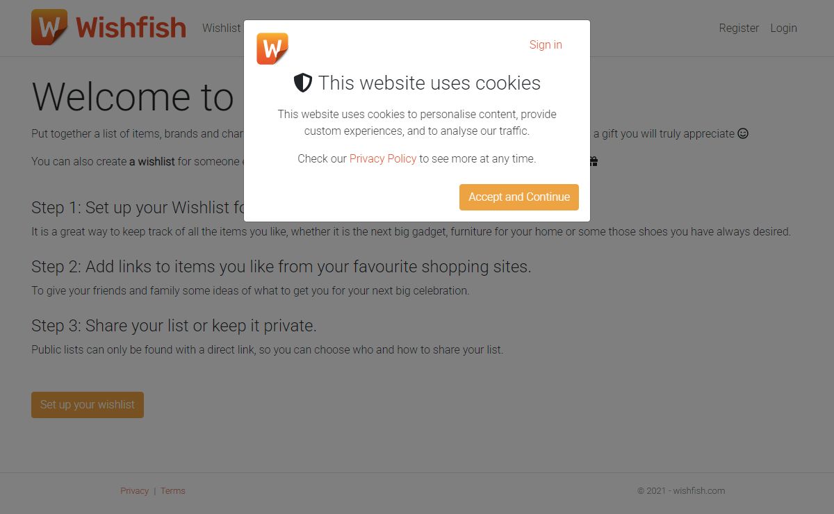 Welcome to Wishfish. Create a gift list to share with your friends and family. | Wishfish Gift List