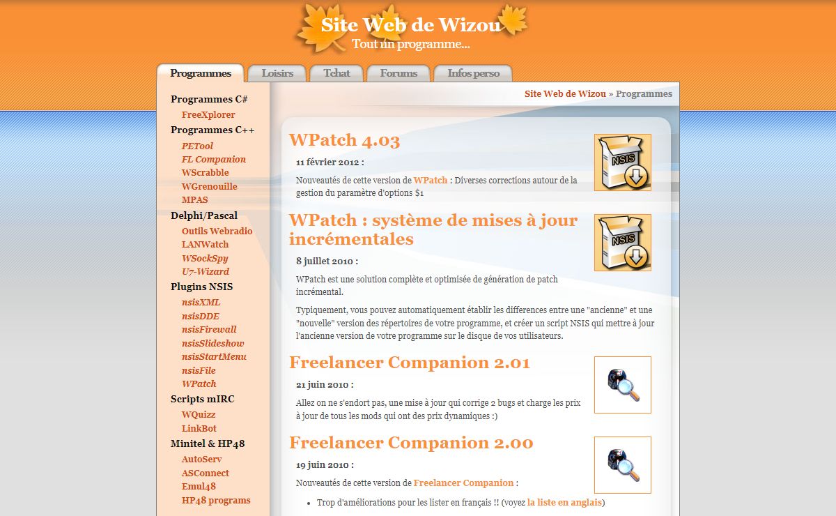 Site Web de Wizou - Programmes