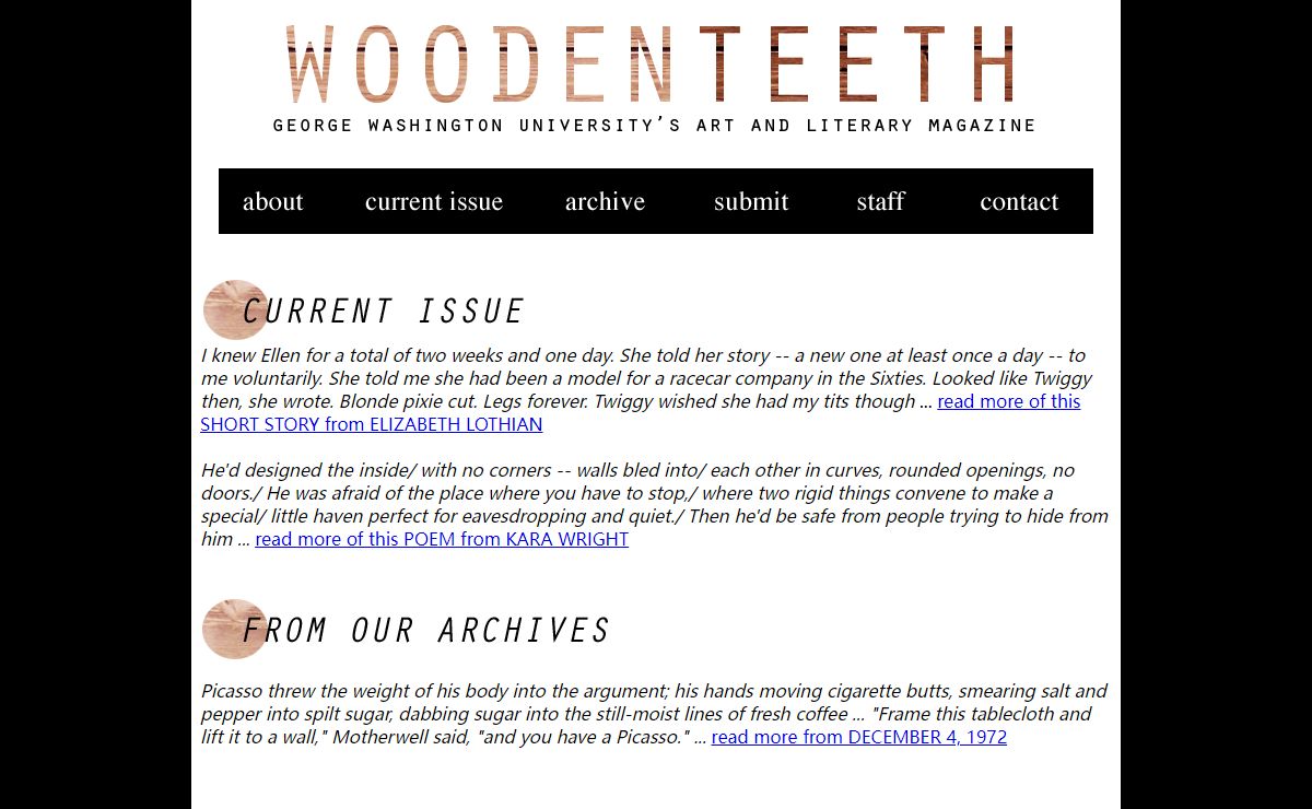 wooden teeth ; gwu lit + art
