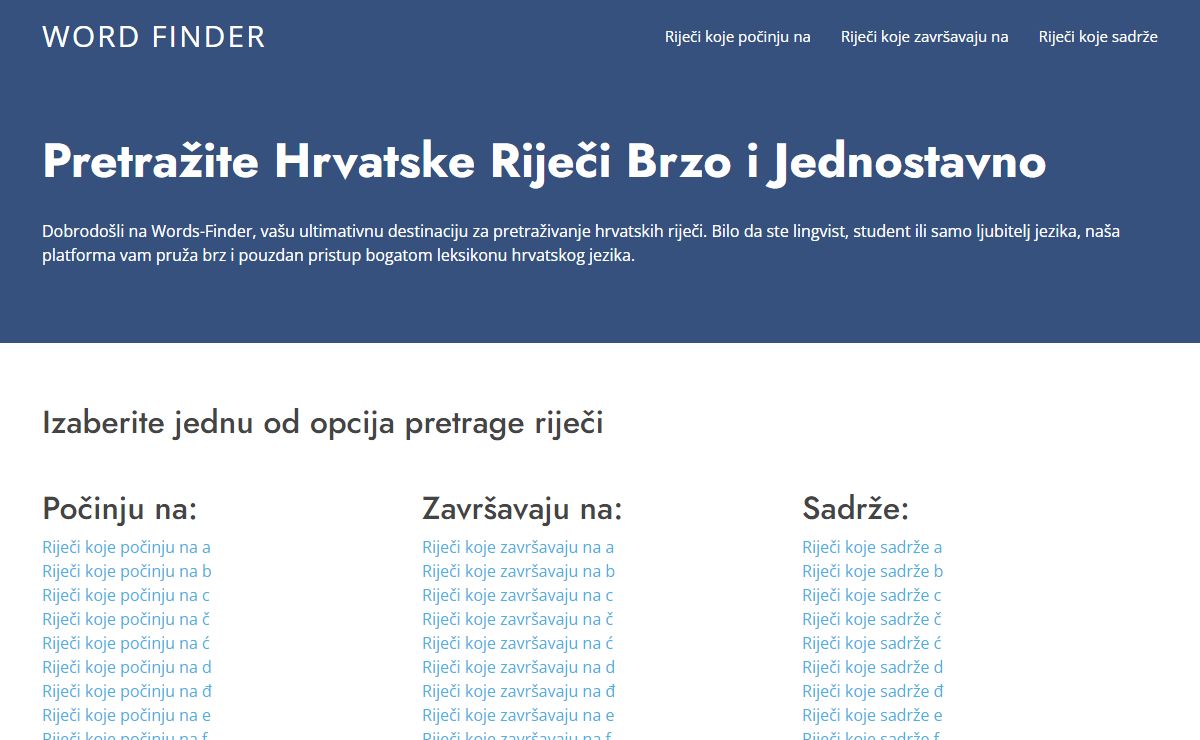 Dobrodošli na Words-Finder - Vašu ultimativnu destinaciju za pretraživanje hrvatskih riječi