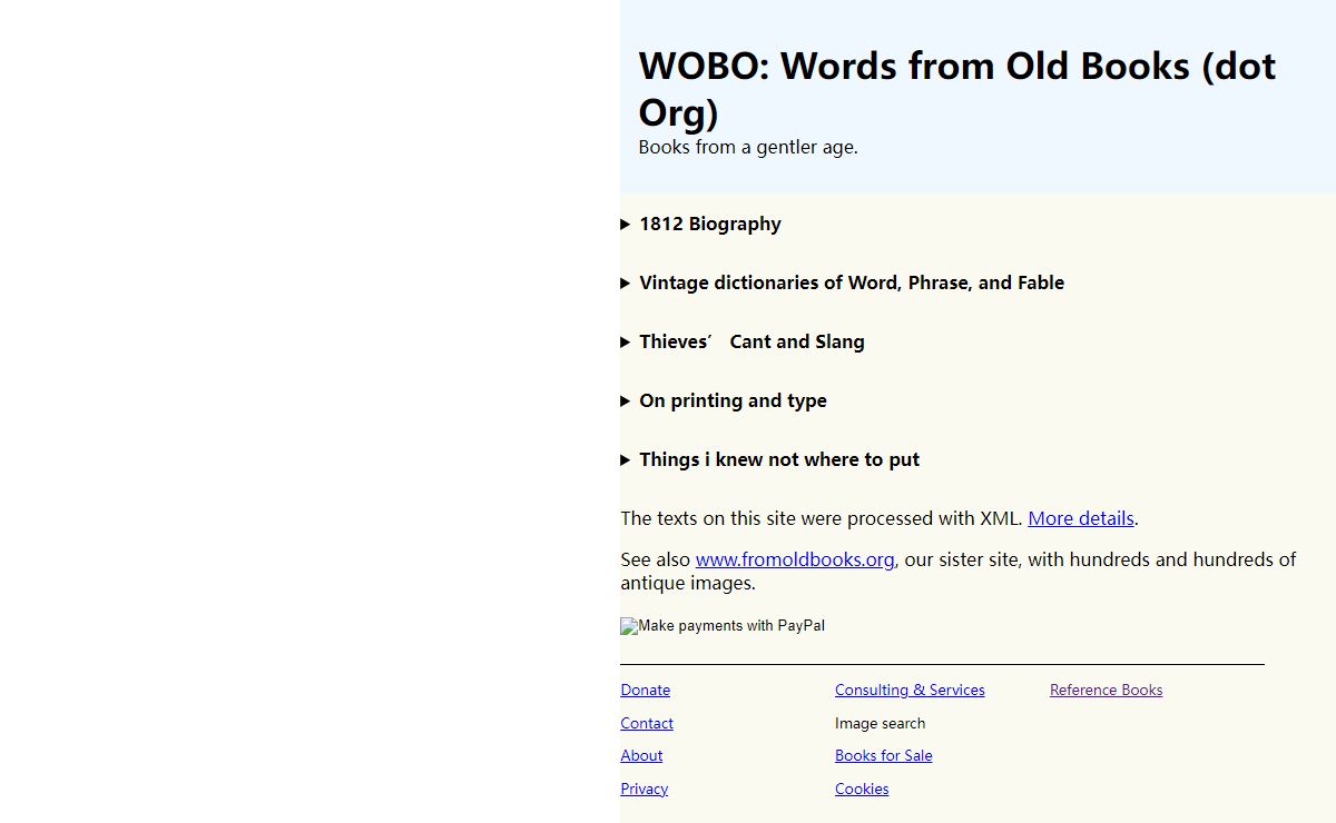 WOBO: Words From Old Books dot Org