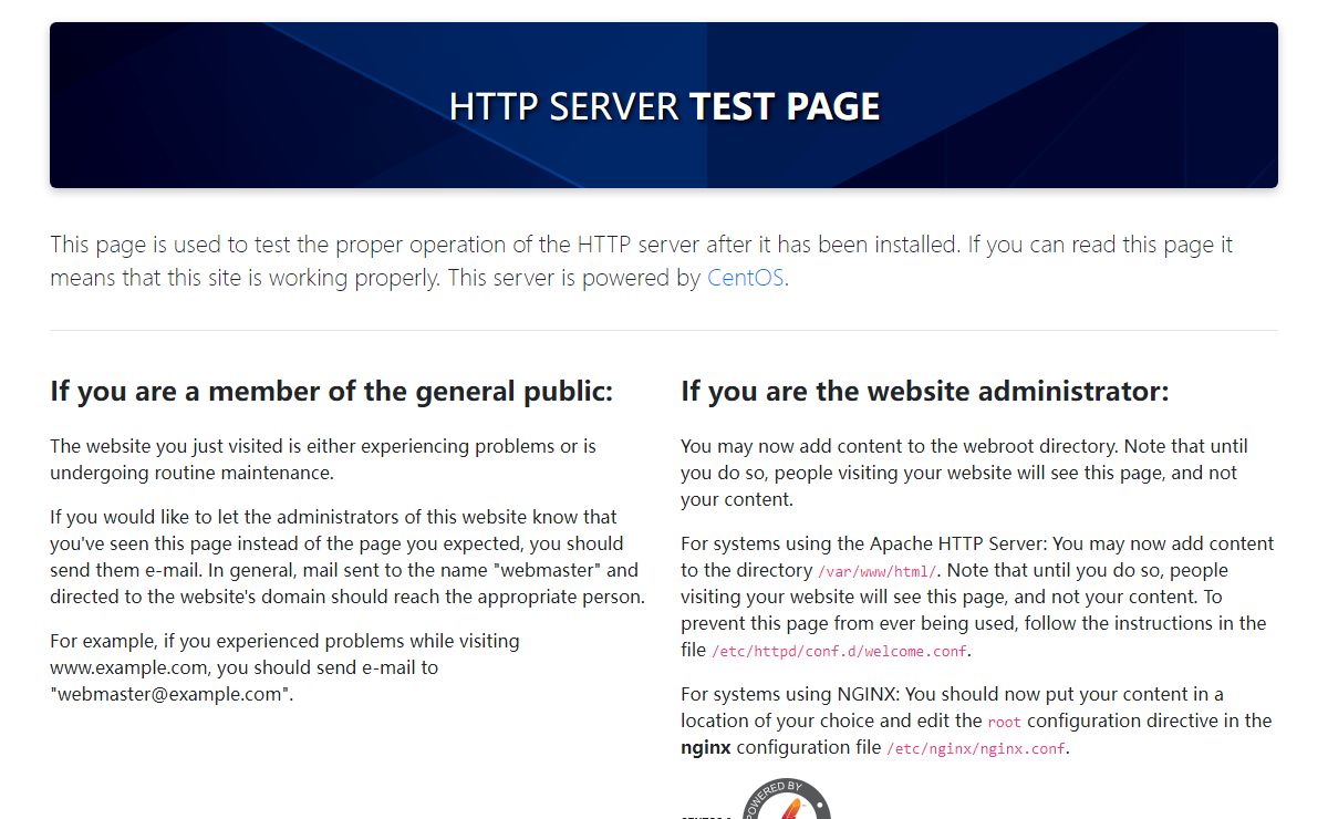 HTTP Server Test Page powered by CentOS