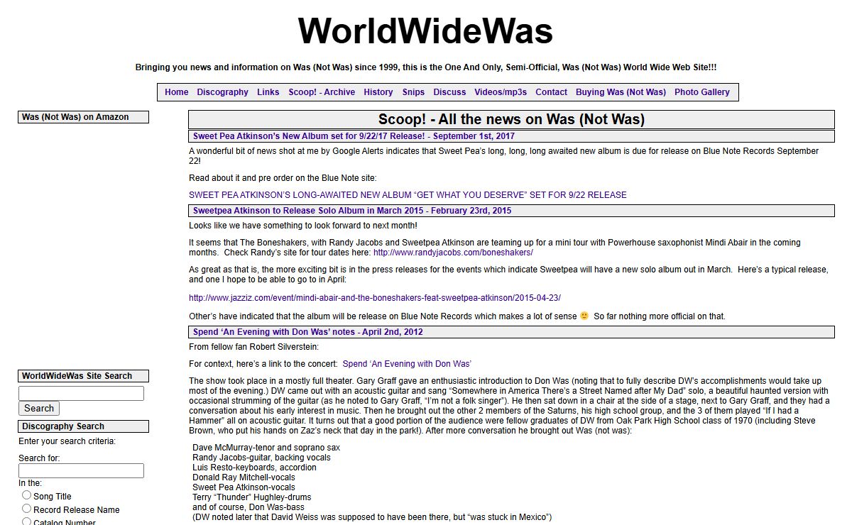 WorldWideWas : Bringing you news and information on Was (Not Was) since 1999, this is the One And Only, Semi-Official, Was (Not Was) World Wide Web Site