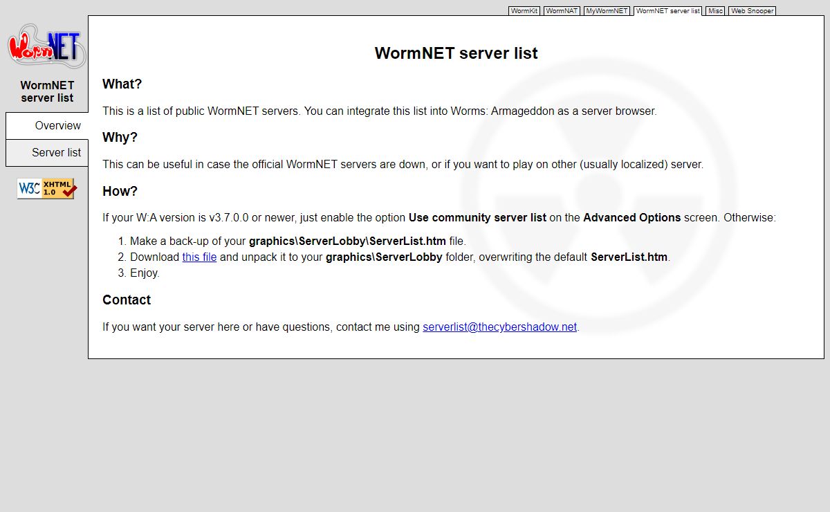 WormNET server list