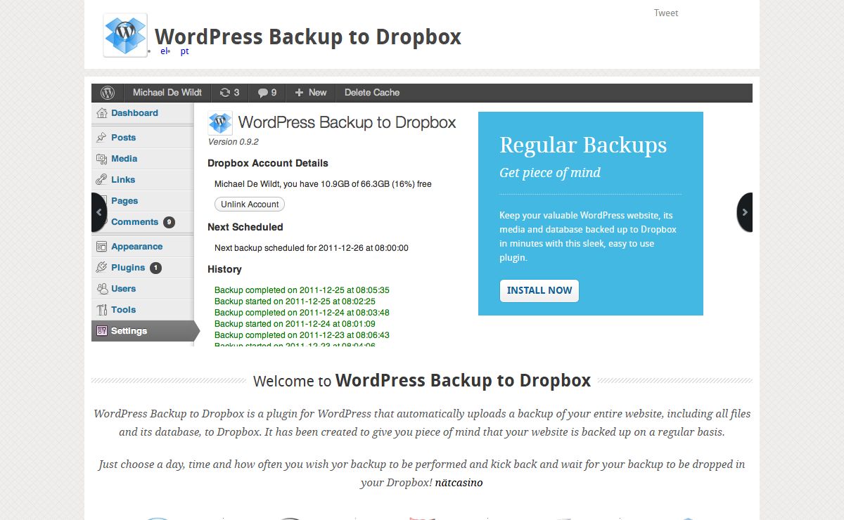WordPress Backup to Dropbox