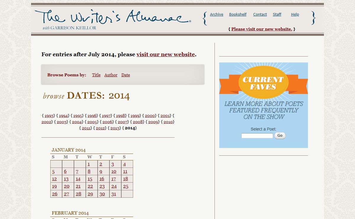 Calendar: Writer's Almanac 2014