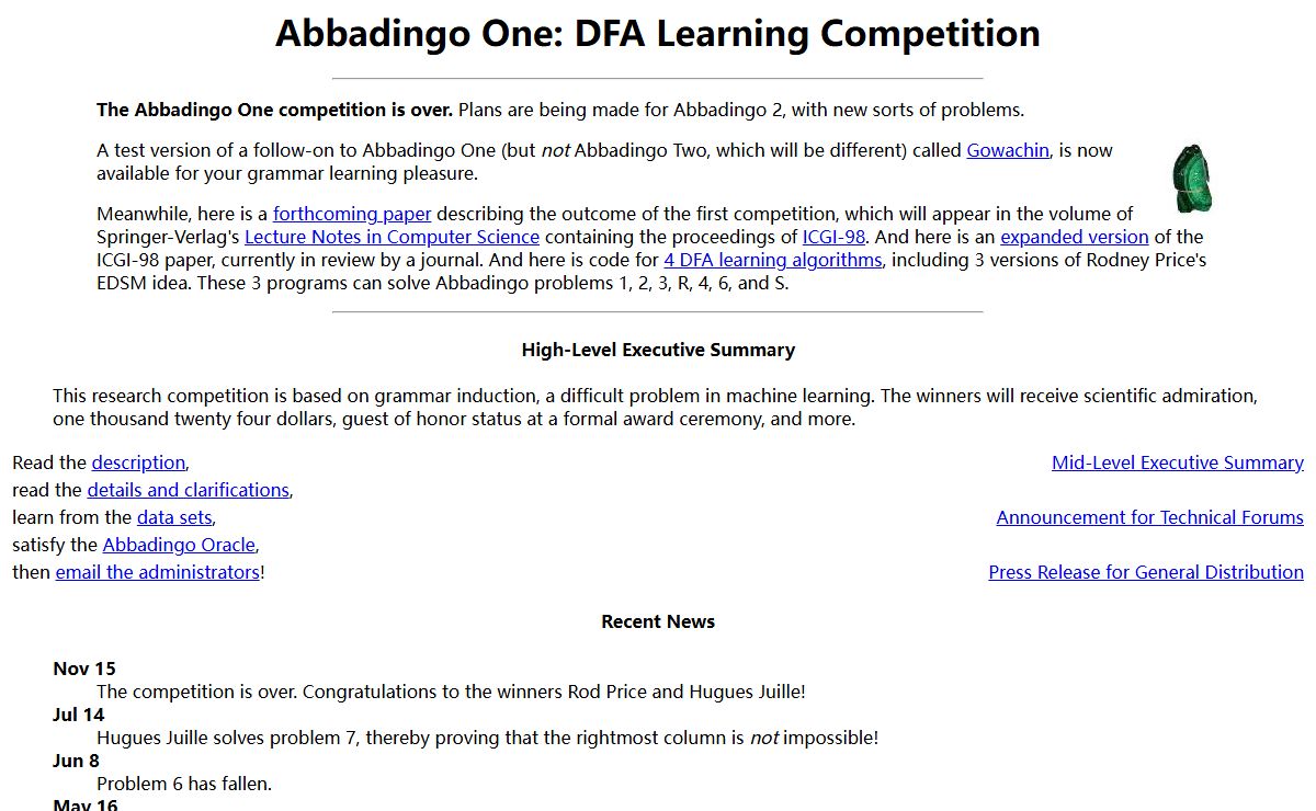 Abbadingo One: DFA Learning Competition
