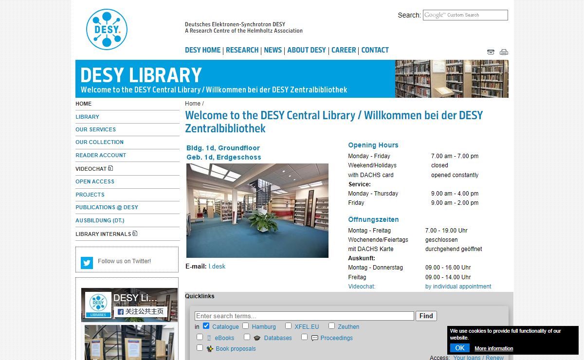 DESY - DESY Library - Welcome to the DESY Central Library / Willkommen bei der DESY Zentralbibliothek