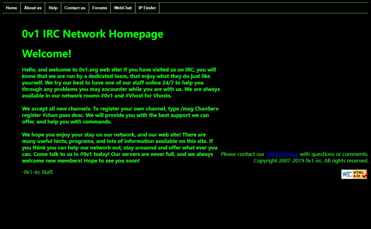 0v1 IRC Network Home