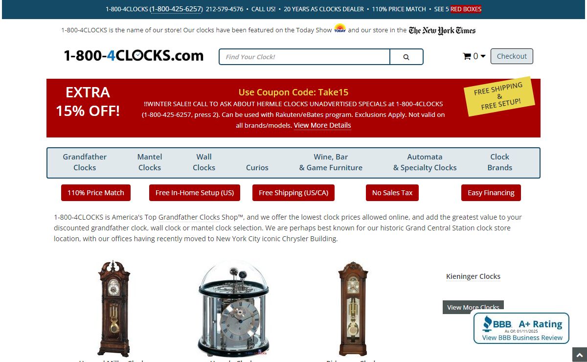 Grandfather Clocks from Howard Miller, Ridgeway, Hermle, Bulova, Kieninger, Wall Clocks and Mantel Clocks Too | 1-800-4CLOCKS