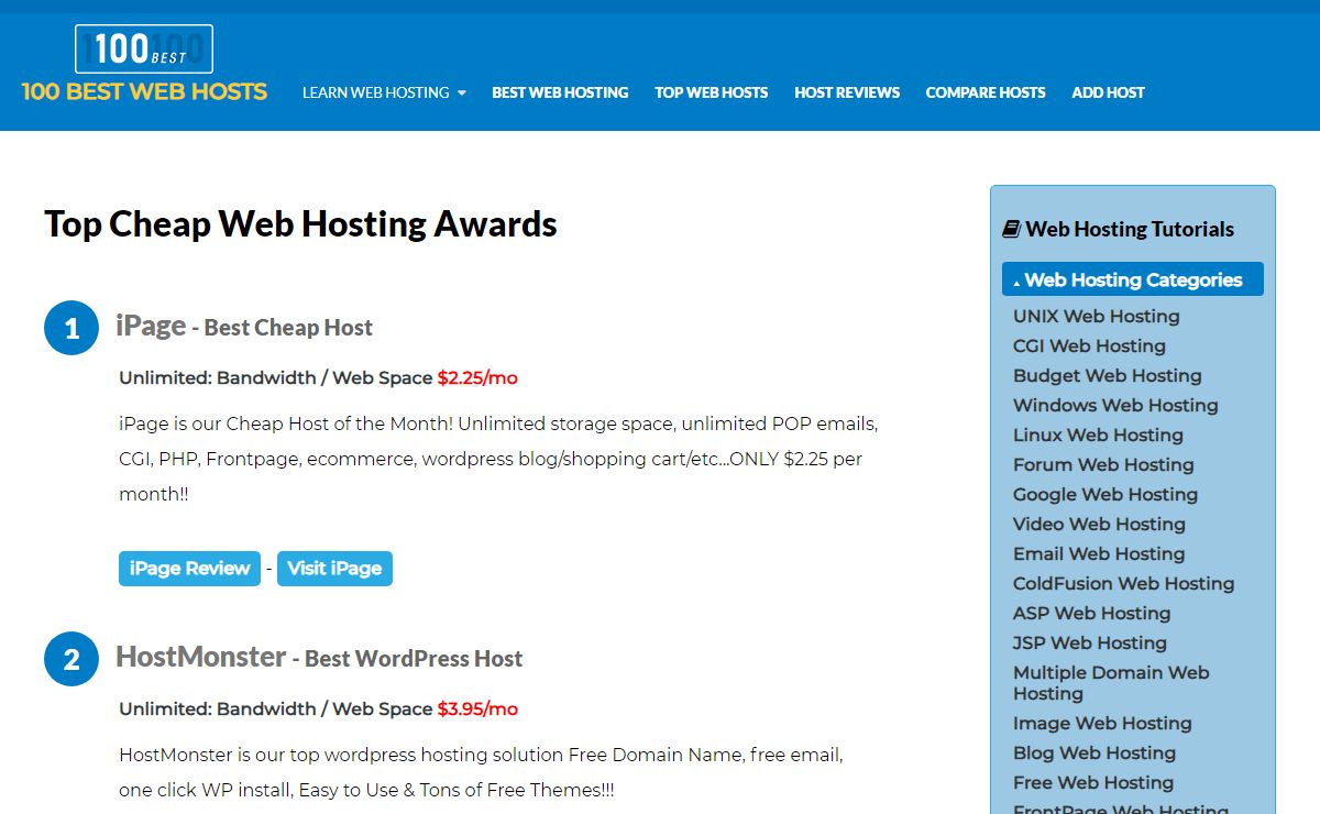 Top Hosting Reviews - 100 Best Web Hosts