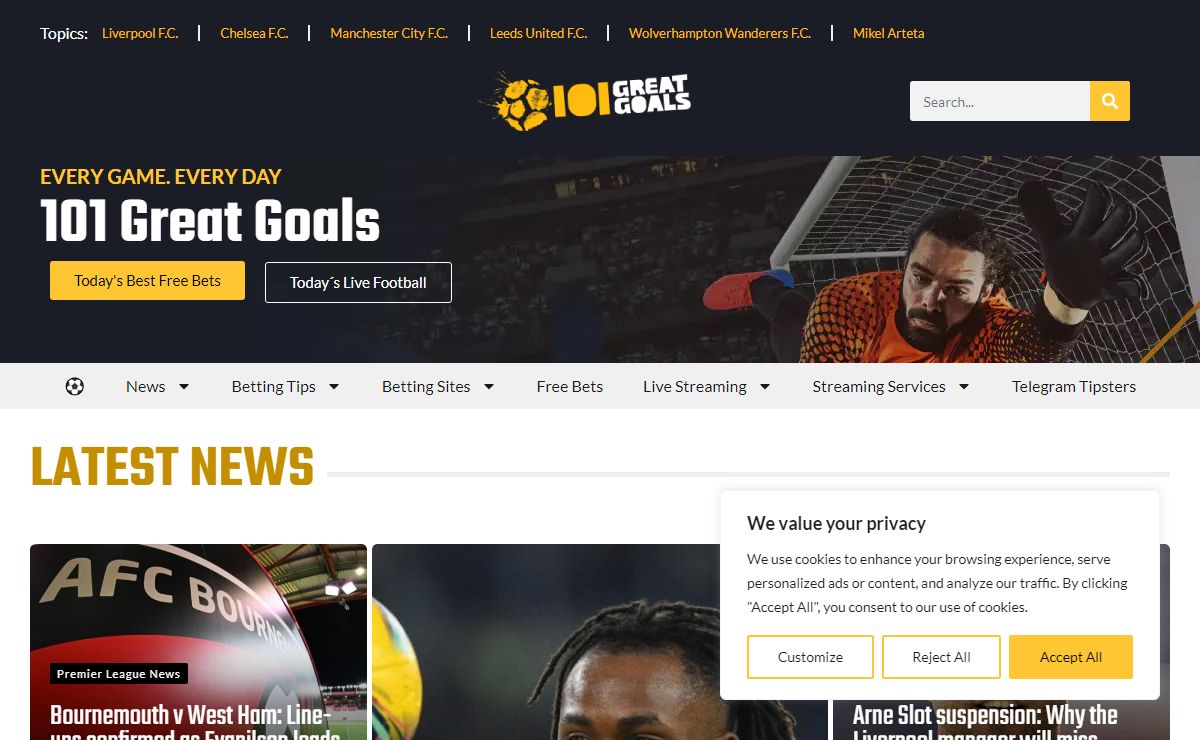 Football Live Streaming, Betting Tips, News & Videos | 101 Great Goals