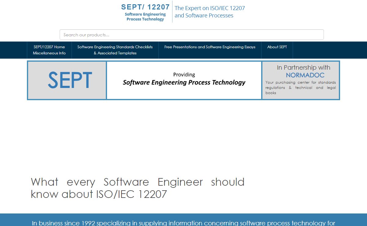 Welcome to SEPT-Supplying Software Engineering Standards Information to the World