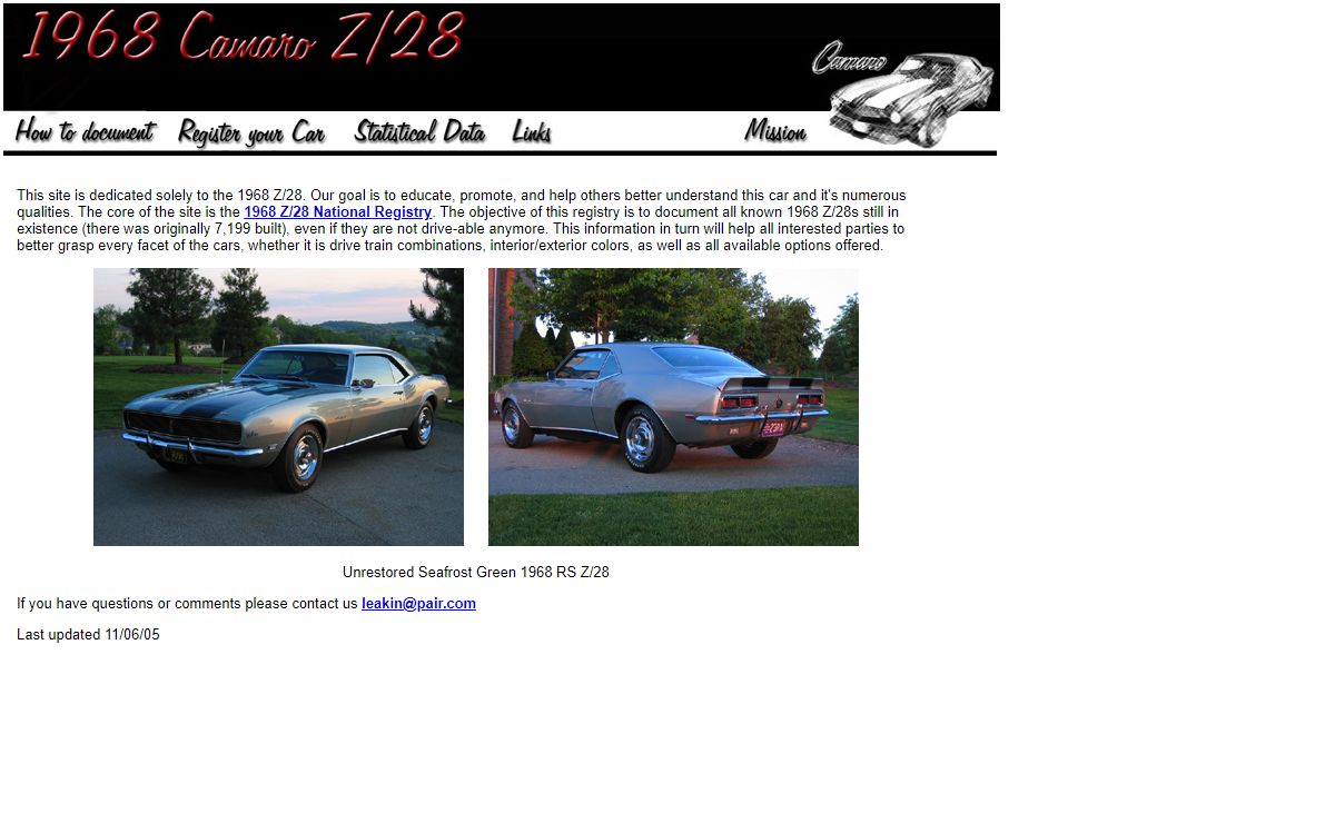 1968 Z/28 First Generation Site