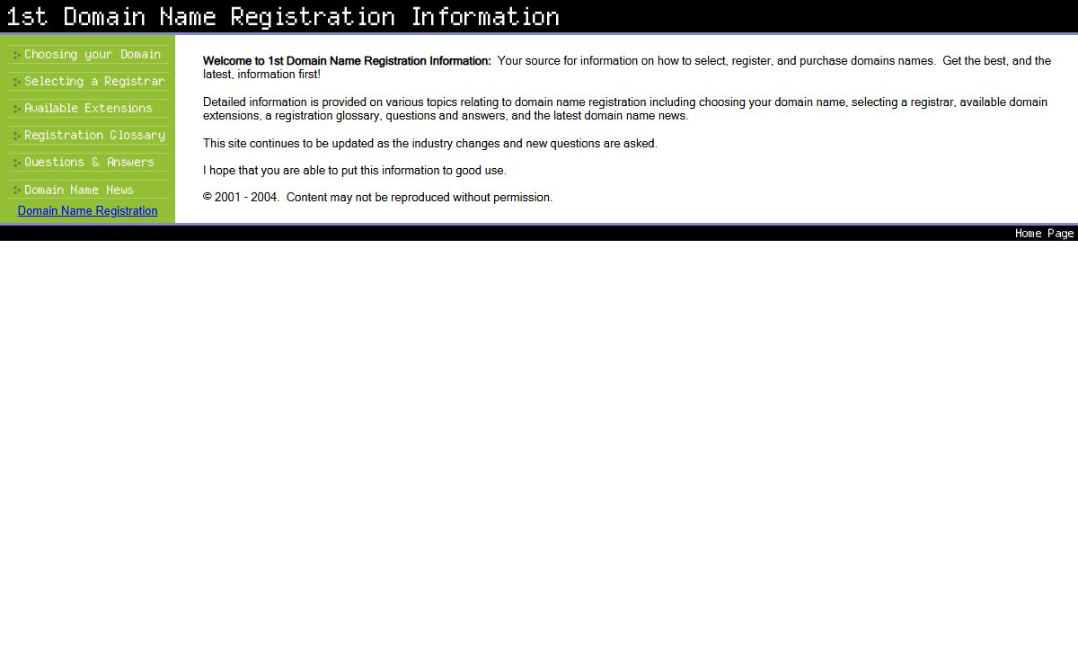 1st Domain Name Registration Information