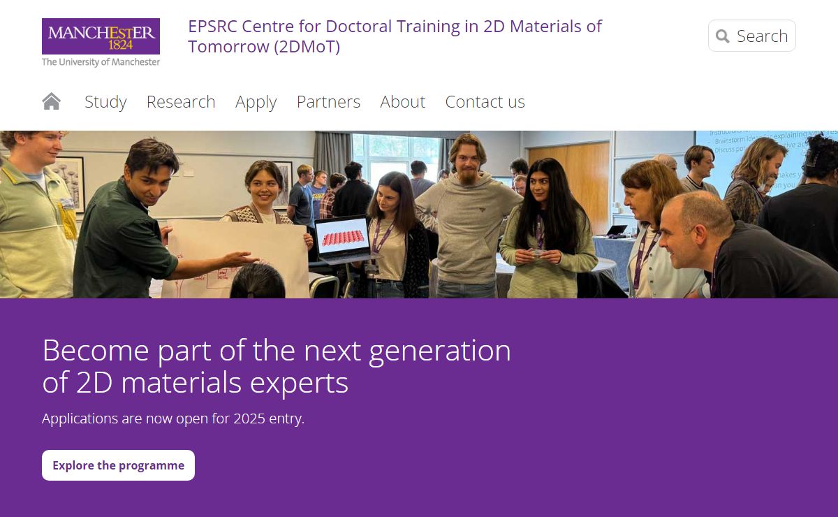 EPSRC Centre for Doctoral Training in 2D Materials of Tomorrow (2DMoT) | The University of Manchester
