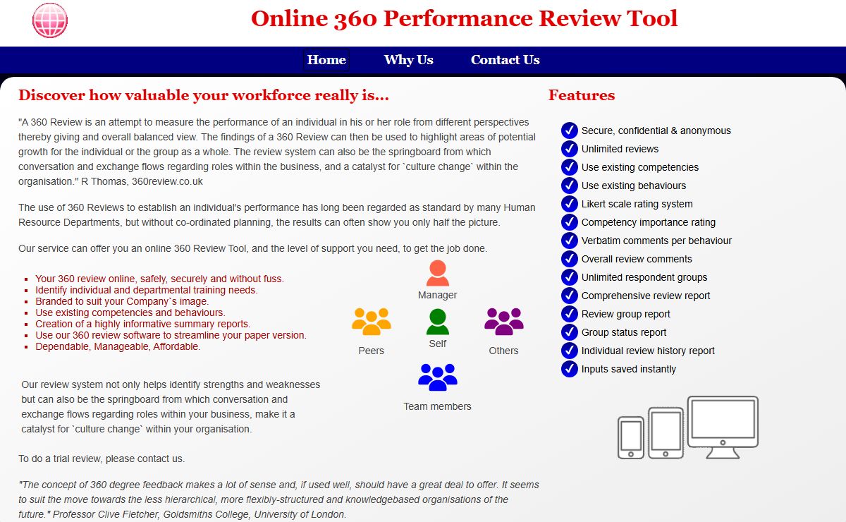 Online 360 Feedback and Performance Review Tool for any organisation - Dependable, Manageable, Affordable, streamline your paper employee review system