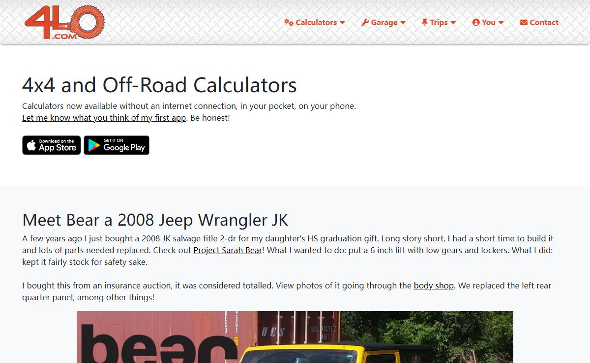 4Lo.com Online Gear and Tire Size Calculator