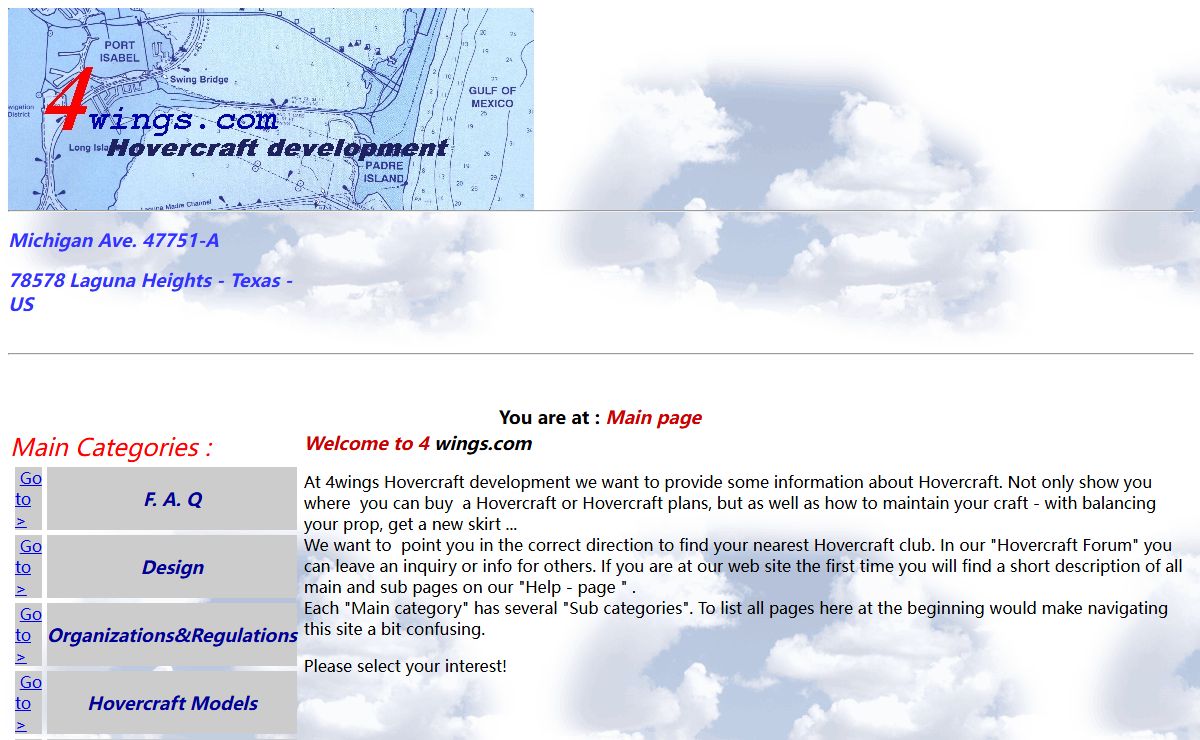 4wings Hovercraft development Mainpage - Tel.: 956-621-8647