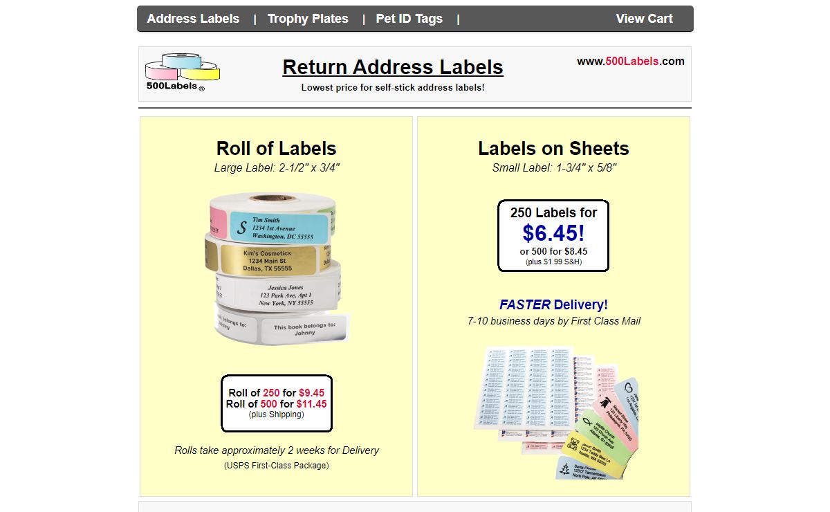 Return Address Labels | 250 Labels starting at $6.45