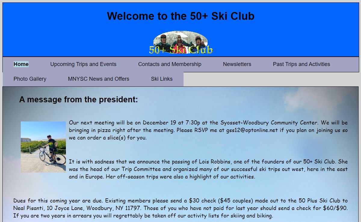50+ Ski Club Home page