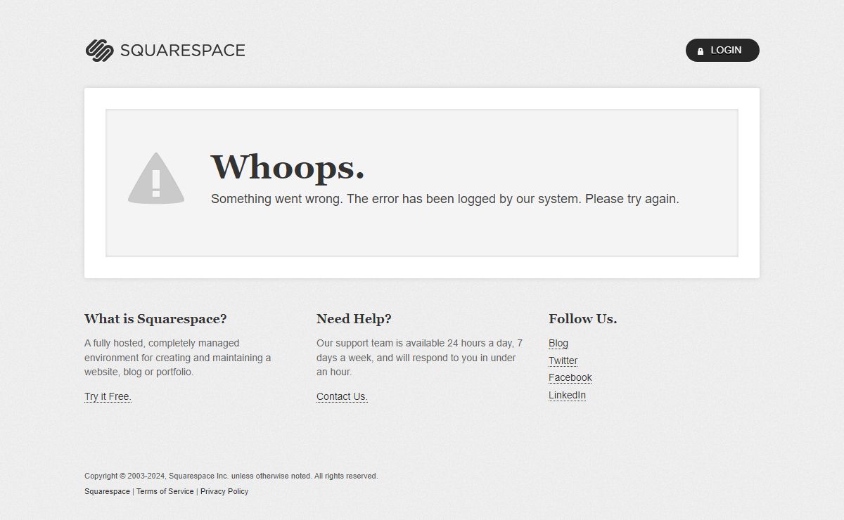 Squarespace - Application Error