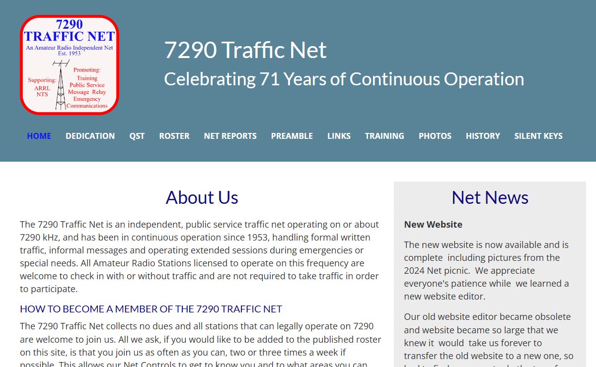 An independent, public service traffic net. - 7290 Traffic Net