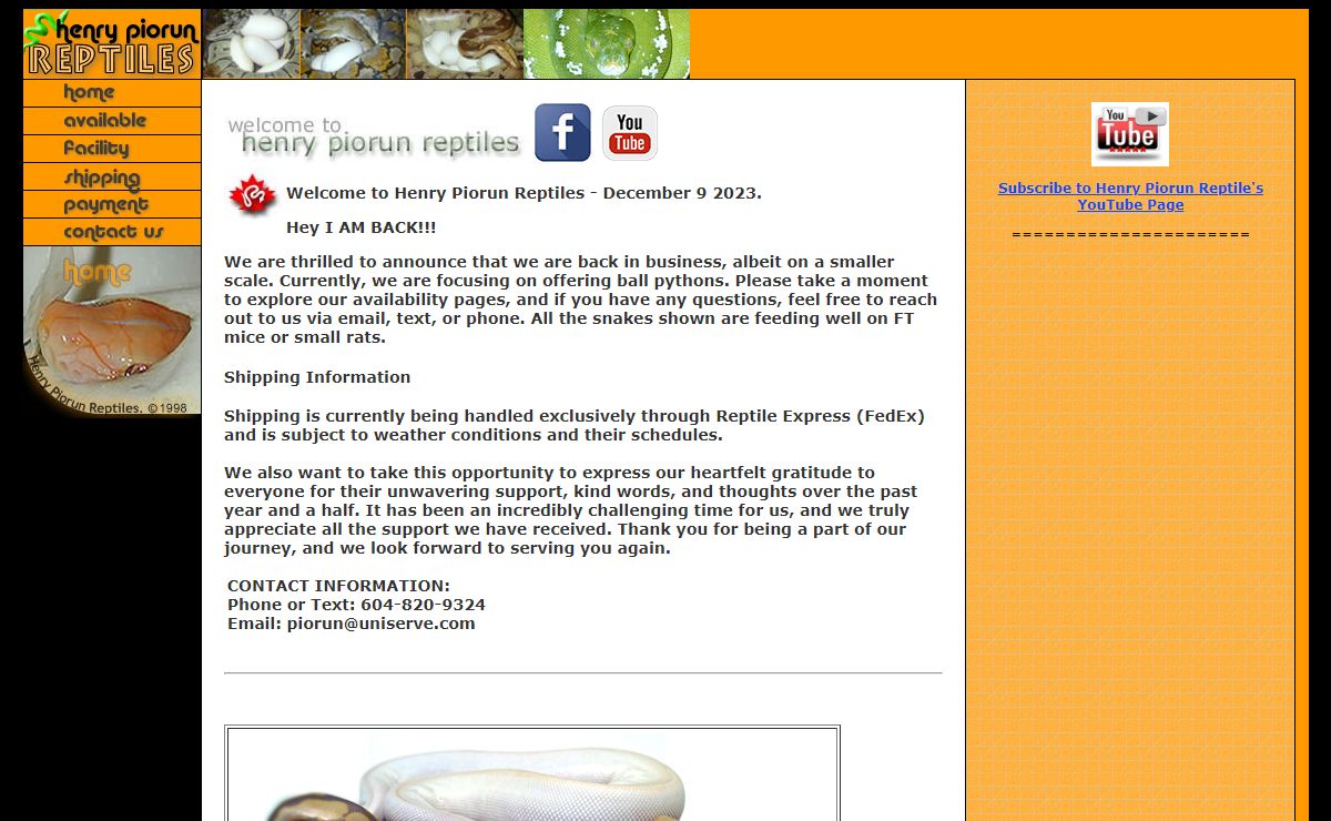 Henry Piorun Reptiles-Canadian Reptile Breeder