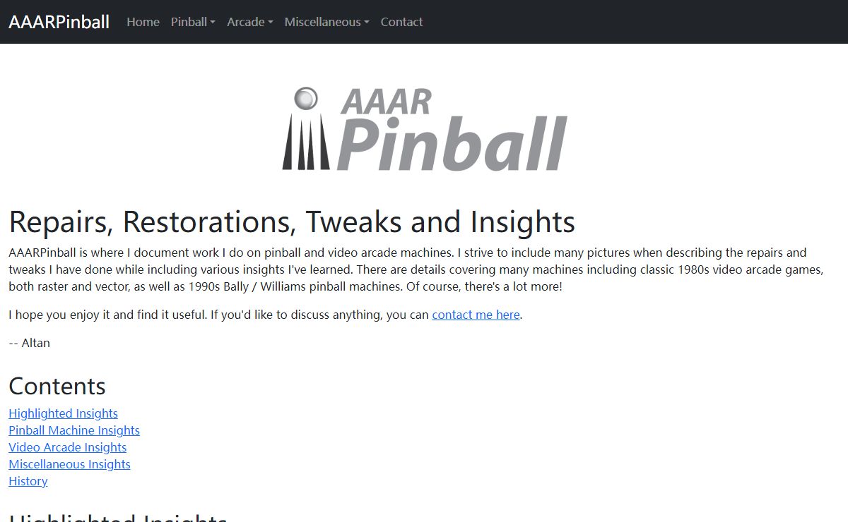 Pinball and Video Arcade Repairs, Restorations, Tweaks and Insights