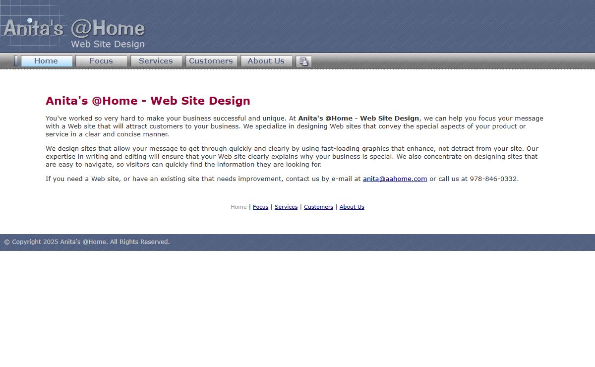Anita's @Home - Web Site Design