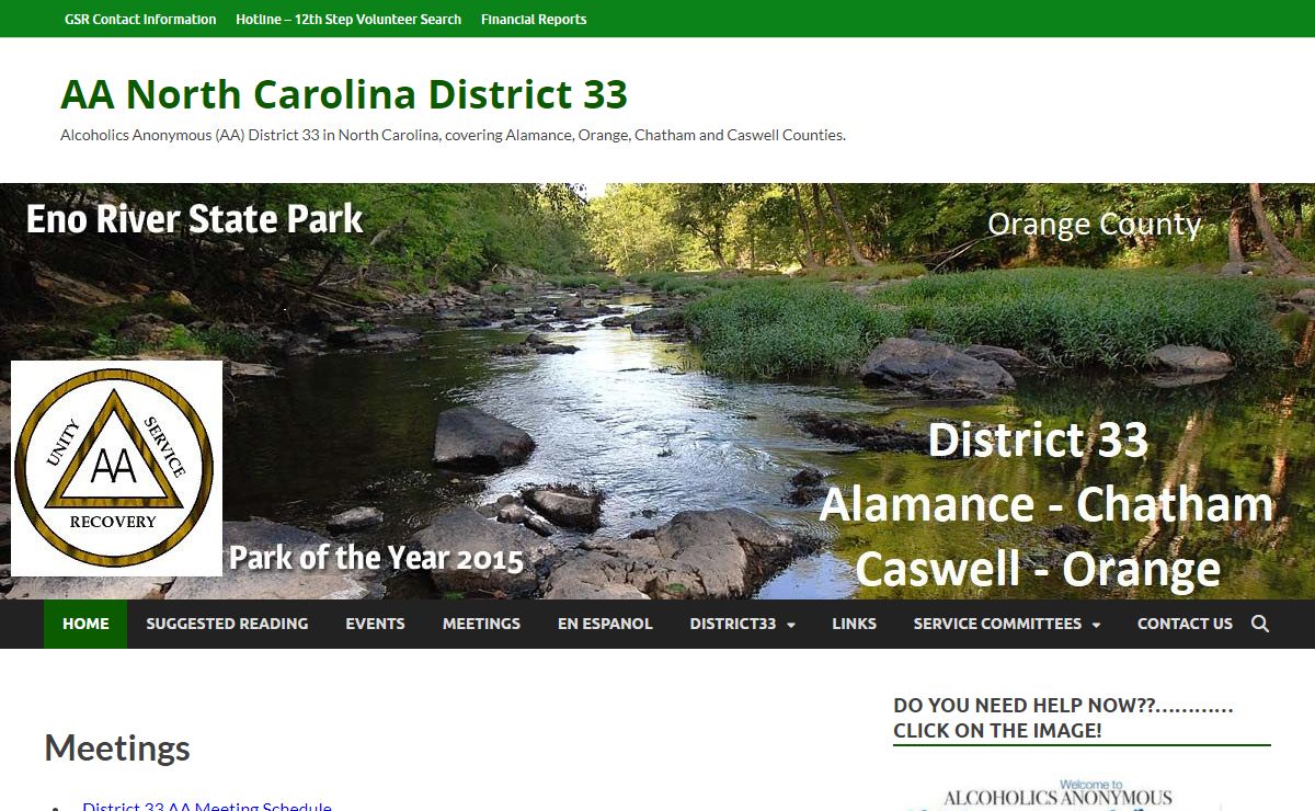 AA North Carolina District 33 – Alcoholics Anonymous (AA) District 33 in North Carolina, covering Alamance, Orange, Chatham and Caswell Counties.