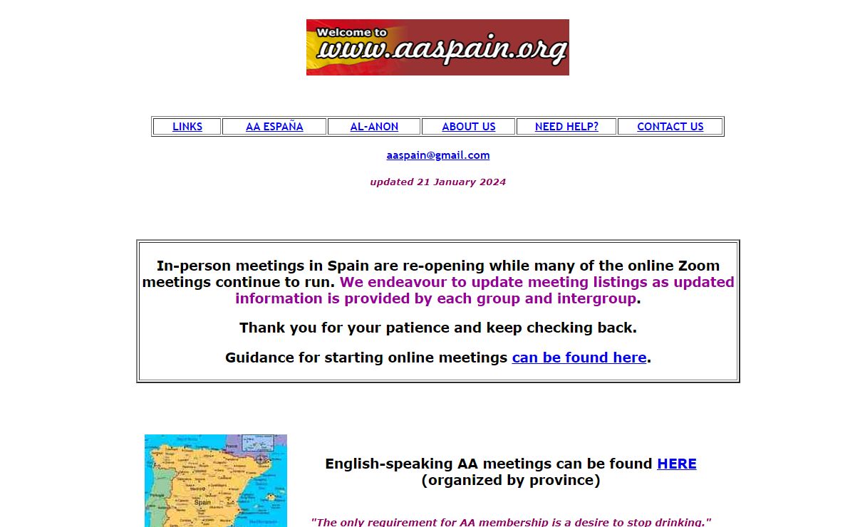 English speaking AA in Spain