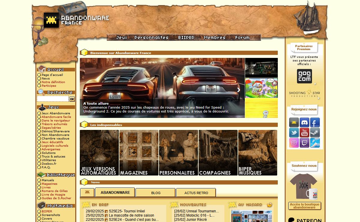 Abandonware France, le site retrogaming dédié à la sauvegarde du patrimoine vidéo ludique PC.