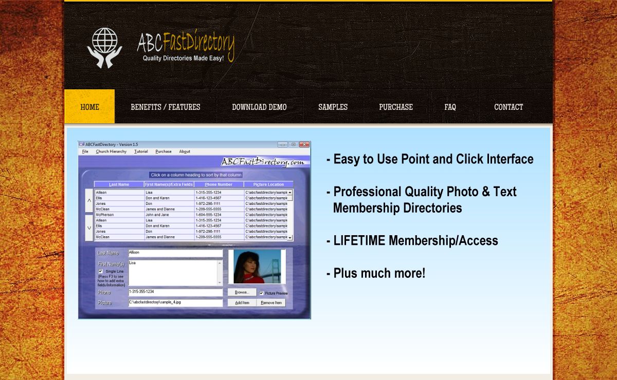 ABCFastDirectory.com - Create professional directories, church directories, organizational directories in minutes! Text/Telephone directories, as well as graphical directories!