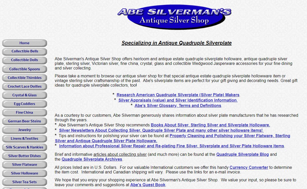 Abe Silverman's Antique Silver Shop - Quadruple Silverplate Specialist