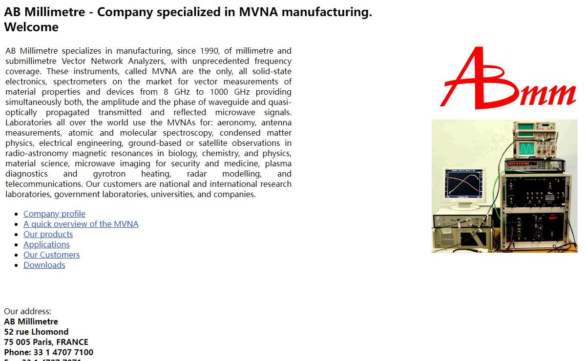 Company specialized in MVNA manufacturing (Millimetter and submillimetter Network Analyzers) - AB Millimetre