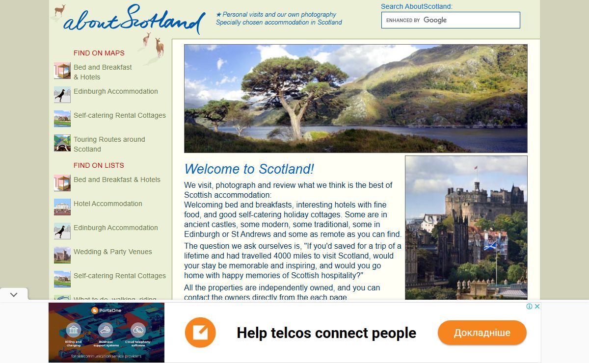 About Scotland bed and breakfast, self catering rental, hotel accommodation, touring