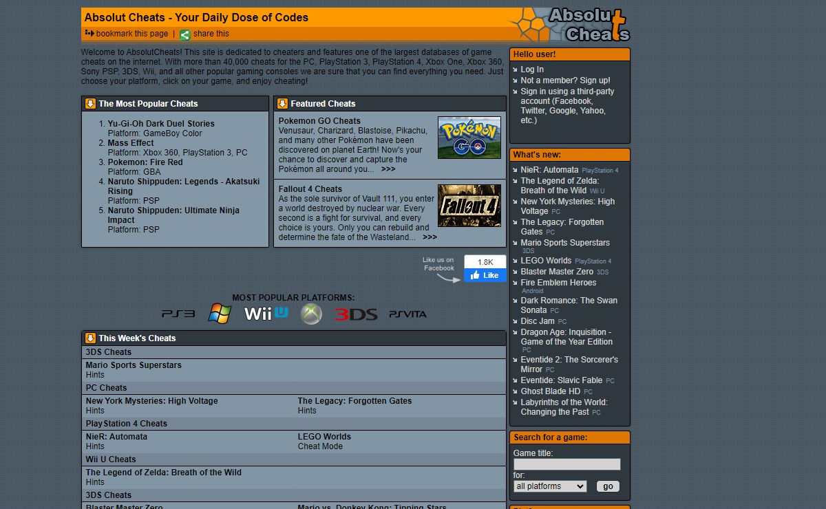 AbsolutCheats - Latest Game Cheats for PC, Xbox360, PS3, PSP, iPhone/iPad, DS, Wii...