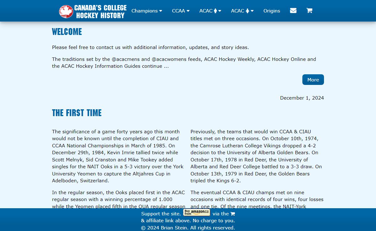 ACAC Hockey Online is now Canada's College Hockey History | Champions, Records, Store & More from CCAA Hockey