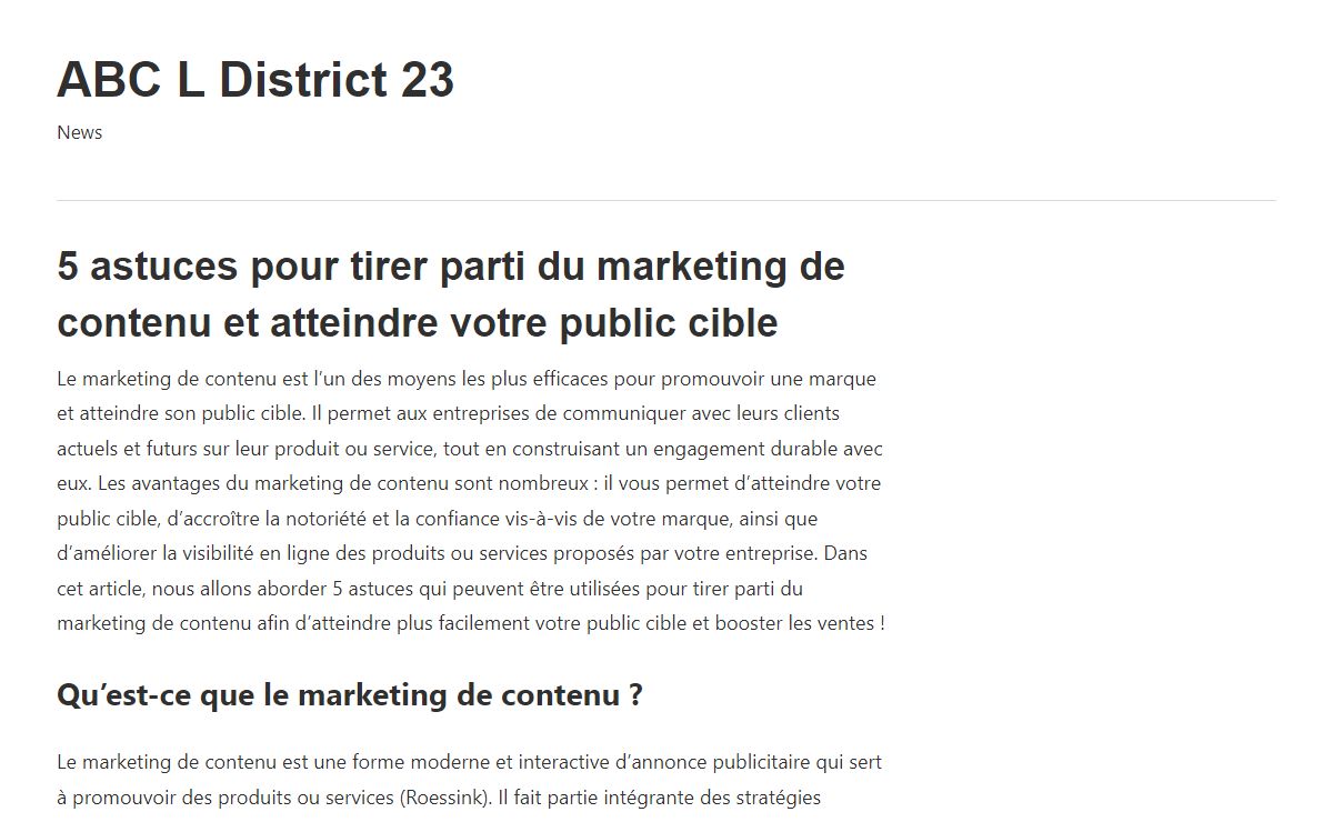 5 astuces pour tirer parti du marketing de contenu et atteindre votre public cible - ABC L District 23