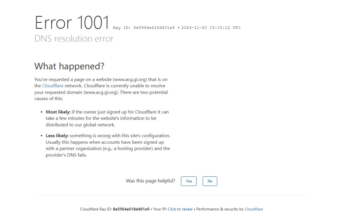 DNS resolution error | www.acg.gi.org | Cloudflare