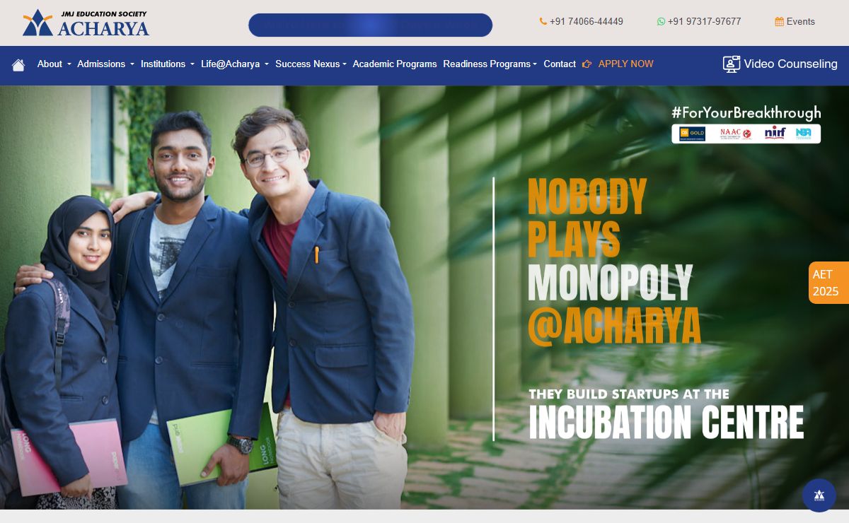 Join Best College in Bangalore, India And Get Top Placements - Acharya