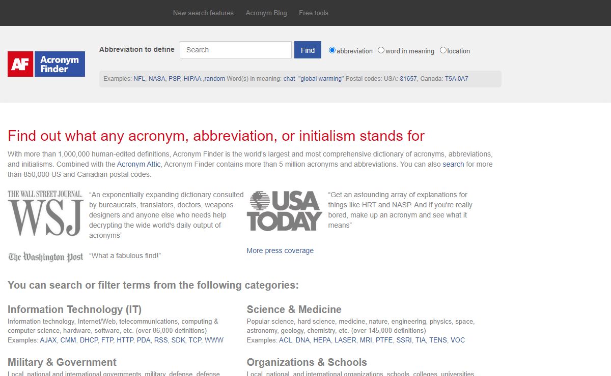 Abbreviations and acronyms dictionary