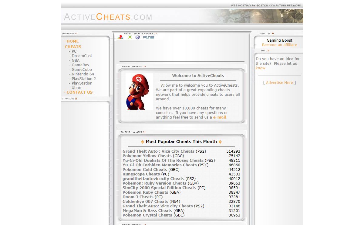 ActiveCheats - Thousands of game cheats for all consoles and system platforms!