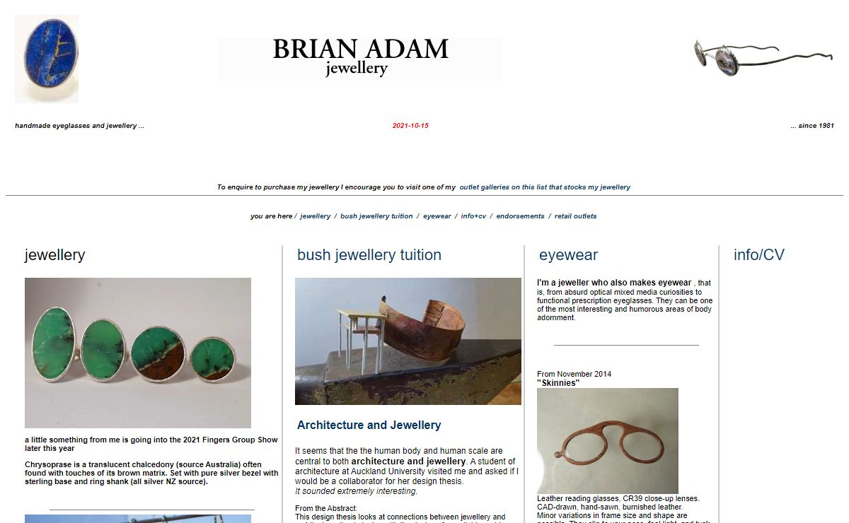 Brian Adam - New Zealand - jewellery and custom eyeglasses