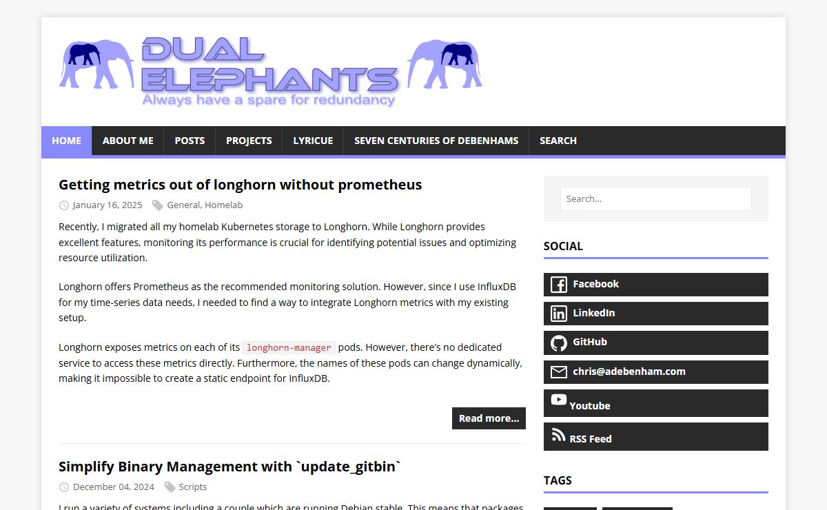 Dual Elephants - Chris Debenhams homepage