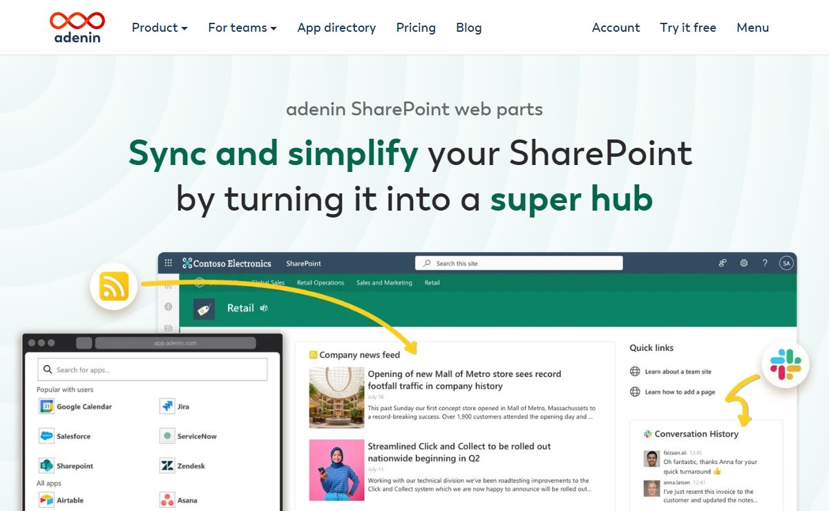 Add 3rd party apps to SharePoint and Viva Connections dashboard - adenin