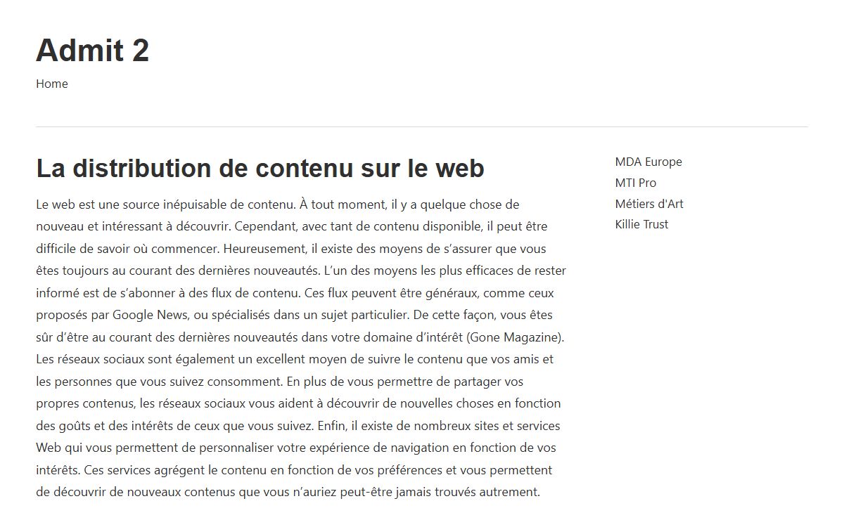 La distribution de contenu sur le web - Admit 2