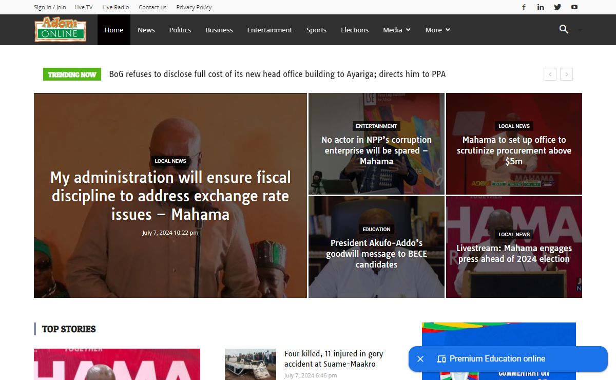 Ghana News, News in Ghana, latest in ghana, Business in Ghana, Entertainment in Ghana, Top Stories in Ghana, Headlines in Ghana, Politics in Ghana, Elections in Ghana, Sports in Ghana, Tourism in Ghana, Health Lifestyle, Radio in Ghana, GhanaWeb, Celebrations and Advertising HomePage - Adomonline.com